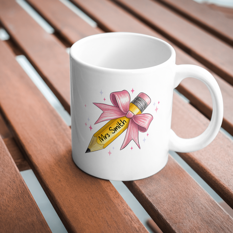 Teacher Bow & Pencil Personalised Mug