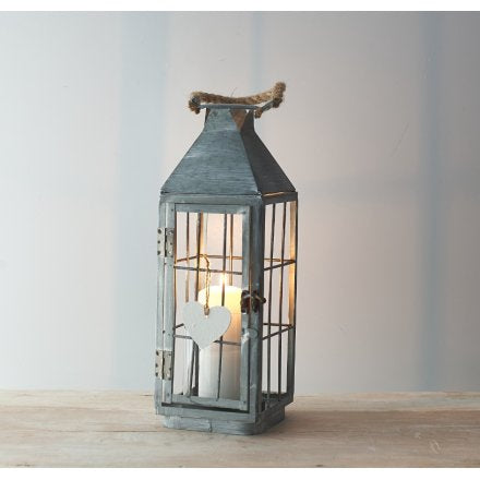 50CM GREY WHITE WASHED METAL LANTERN, 50CM