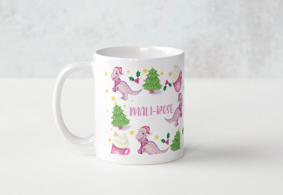 Christmas Pink Dino Mug