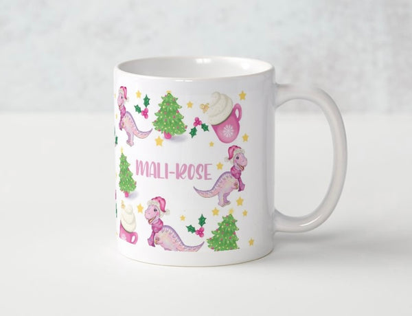 Christmas Pink Dino Mug